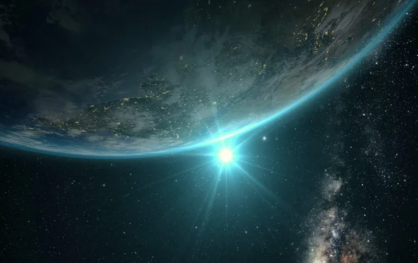 Răsărit de soare vedere a Pământului din spațiu Imagine de stoc