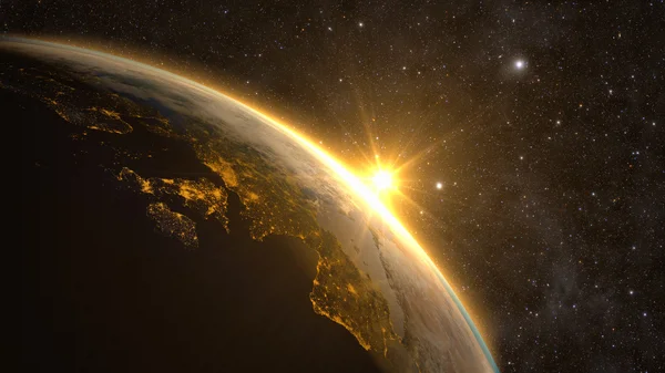 ดาวเคราะห์โลกที่มีพระอาทิตย์ขึ้นที่งดงาม — ภาพถ่ายสต็อก