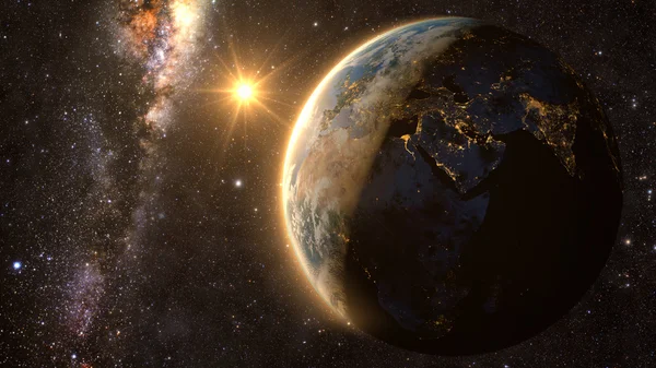 Planeet aarde met een spectaculaire zonsondergang — Stockfoto