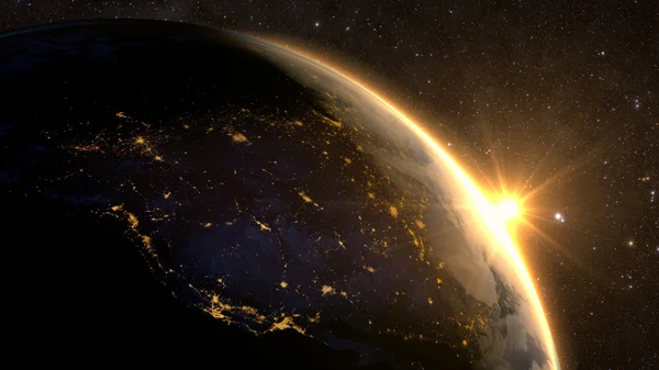 ดาวเคราะห์โลกที่มีพระอาทิตย์ขึ้นที่งดงาม — ภาพถ่ายสต็อก