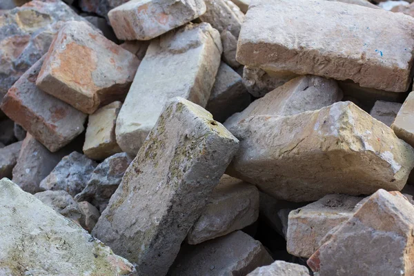 Una Pila Ladrillos Viejos Después Desmantelar Una Casa Vieja Ruinas — Foto de Stock