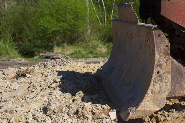 Klinge Einer Alten Planierraupe Aus Nächster Nähe Stockbild