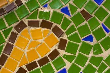 Renkli fayanslardan eski bir mozaiğin arkaplanı.