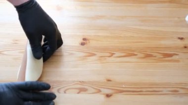 Khinkali Kuzu eti Tahta Masa unu Yuvarlanan İğne Pişirme Süreci Gürcistan Mutfak Konsepti