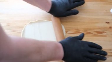 Khinkali Kuzu eti Tahta Masa unu Yuvarlanan İğne Pişirme Süreci Gürcistan Mutfak Konsepti