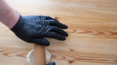 Khinkali Kuzu eti Tahta Masa unu Yuvarlanan İğne Pişirme Süreci Gürcistan Mutfak Konsepti