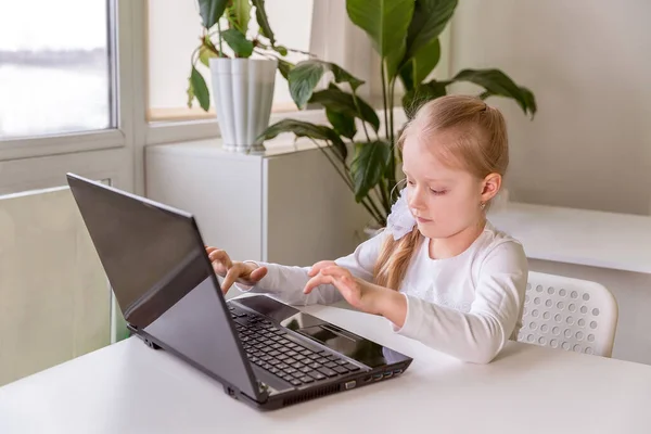 Kız Bilgisayar Dizüstü Bilgisayarla Öğreniyor Iletişim Sohbet — Stok fotoğraf