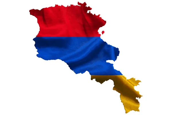 Ondeando Bandera Textil Armenia Llena Mapa Del País Fondo Aislado — Foto de Stock