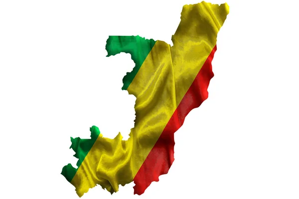 Розмахування Текстильним Прапором Республіки Конго Заповнює Карту Країни Білий Ізольований — стокове фото