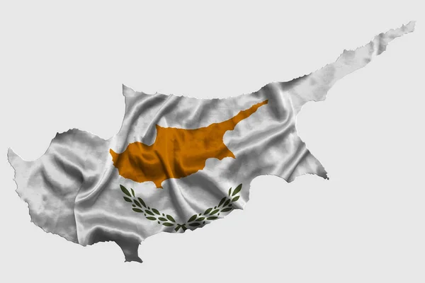 Das Schwenken Der Zyprischen Flagge Füllt Die Landkarte Weißer Isolierter — Stockfoto