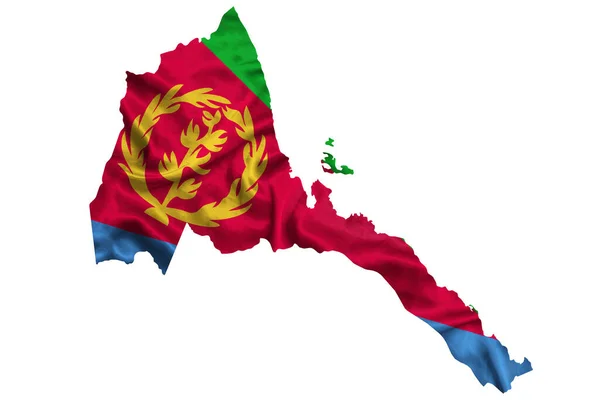 Waving Textile Flag Eritrea Fills Country Map White Isolated Background — Stock Photo, Image