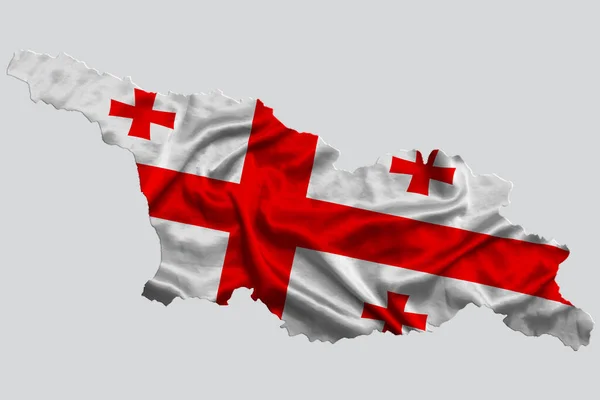 Κυματιστή Σημαία Της Γεωργίας Γεμίζει Τον Χάρτη Της Χώρας Λευκό — Φωτογραφία Αρχείου