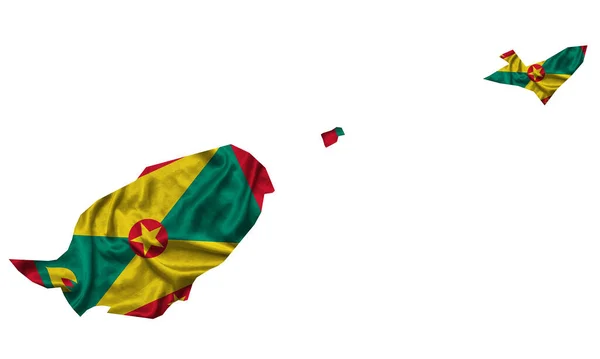 Розмахування Текстильним Прапором Гренади Заповнює Карту Країни Білий Ізольований Фон — стокове фото