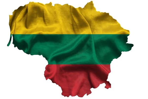 Waving Textile Flag Lithuania Fills Country Map White Isolated Background — Stock Photo, Image