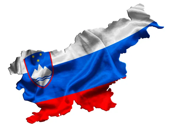 Waving Textile Flag Slovenia Fills Country Map White Isolated Background — Stock Photo, Image