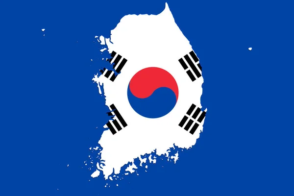 Waving Textile Flag South Korea Fills Country Map White Isolated — Stock Photo, Image