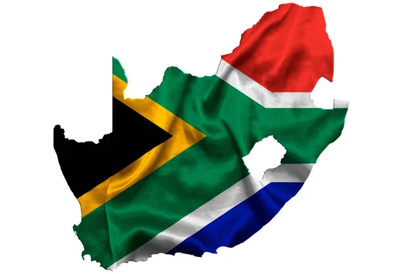 Die Wehende Textilfahne Der Republik Südafrika Füllt Die Landkarte Des — Stockfoto