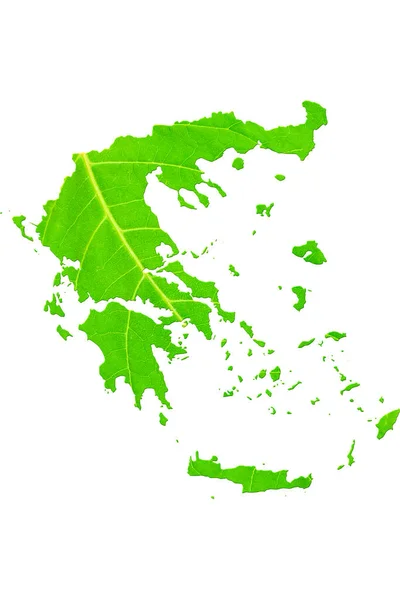 Карта Греції Текстурі Зеленого Листя Білому Ізольованому Тлі Екологія Концепція — стокове фото