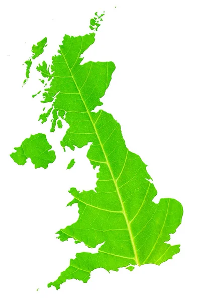 Карта Сполученого Королівства Текстурі Зеленого Листя Білому Ізольованому Тлі Екологія — стокове фото