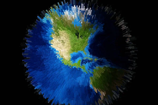 Абстрактный Глобус Планеты Земля Распадается Пиксели Экструзия Пикселей Эффект Полета — стоковое фото