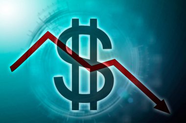Amerikan Doları azaldı. Basit simgeyi grafikle. Finans ve bankacılık azalması