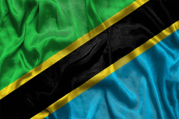 Bandeira Nacional Tanzânia Fundo Com Textura Tecido Bandeira Tanzânia Acenando — Fotografia de Stock