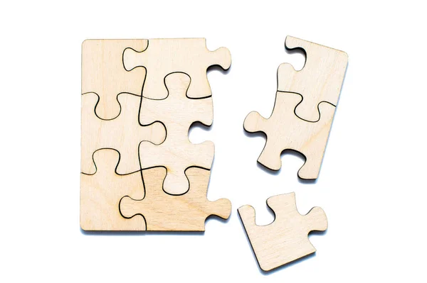 Connectez Des Puzzles Bois Vides Sur Fond Blanc Vue Dessus — Photo