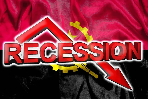 Ekonomisk Kris Angola Angolas Flagga Den Röda Pilen Nedåt Och — Stockfoto