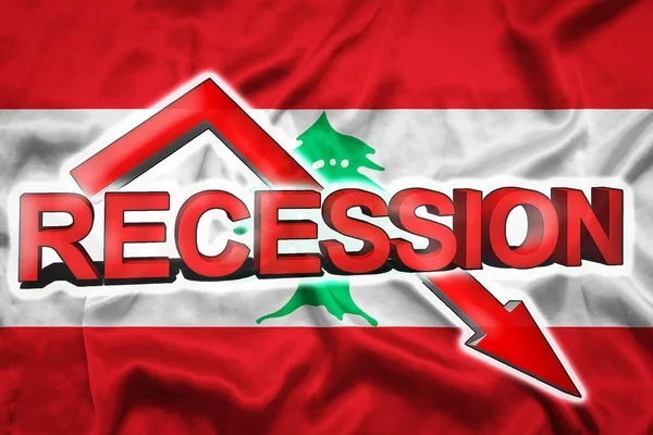 Crisis Económica Líbano Bandera Del Líbano Flecha Roja Hacia Abajo —  Fotos de Stock