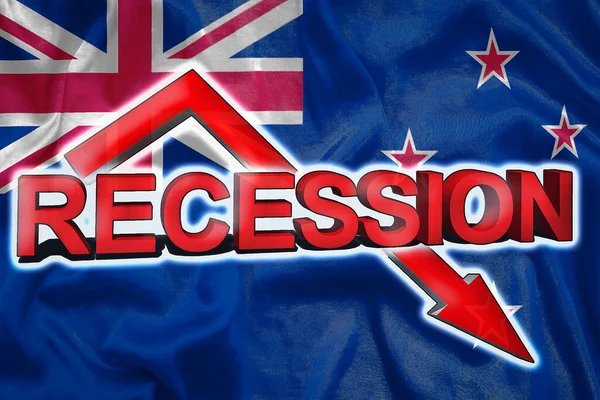 Den Ekonomiska Krisen Nya Zeeland Flagga Nya Zeeland Röd Pil — Stockfoto