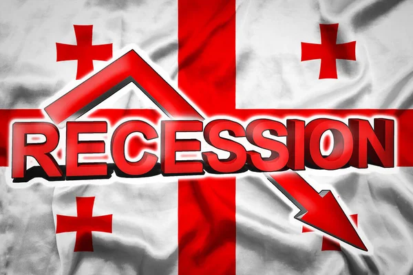 Ekonomisk Kris Georgien Georgiens Flagga Den Röda Pilen Nedåt Och — Stockfoto