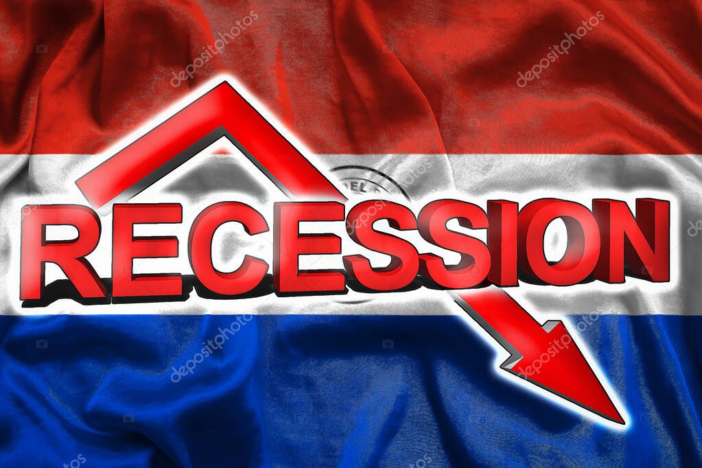 Crisis económica en Paraguay. Bandera del Paraguay, flecha roja hacia