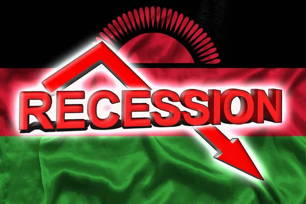 Ekonomisk Kris Malawi Malawis Flagga Den Röda Pilen Nedåt Och — Stockfoto