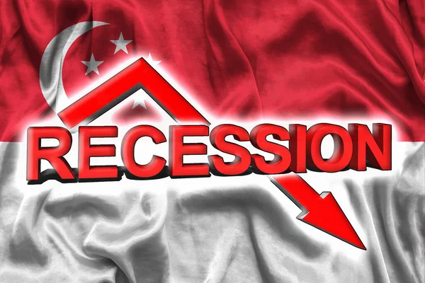 Ekonomisk Kris Singapore Singapore Flagga Röd Pil Ner Och Inskriptionen — Stockfoto