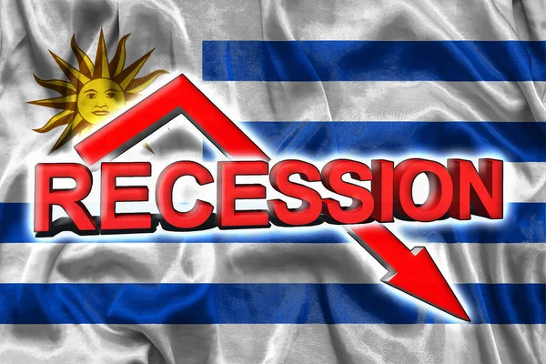 Economic Crisis Uruguay Flag Uruguay Red Arrow Inscription Recession Slowdown — Stock Photo, Image