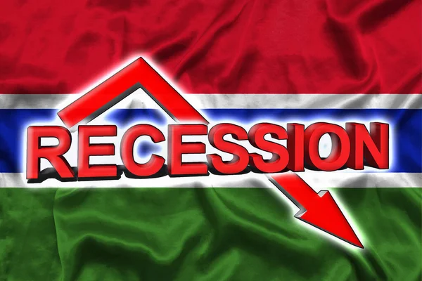 Ekonomisk Kris Gambia Gambias Flagga Den Röda Pilen Nedåt Och — Stockfoto