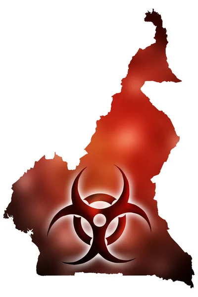 Biohazard Schild Vor Dem Hintergrund Einer Konturkarte Von Kamerun Mit — Stockfoto