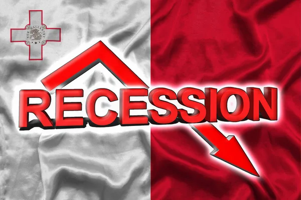 Den Ekonomiska Krisen Malta Maltas Flagga Den Röda Pilen Nedåt — Stockfoto