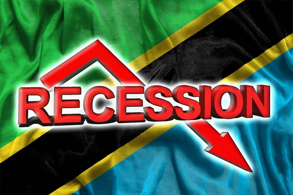 Ekonomisk Kris Tanzania Tanzanias Flagga Den Röda Pilen Nedåt Och — Stockfoto