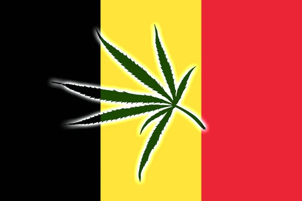 Belgická Vlajka Obrázkem Marihuanových Listů Konopí Legalizace Koncept Belgii Protidrogová — Stock fotografie