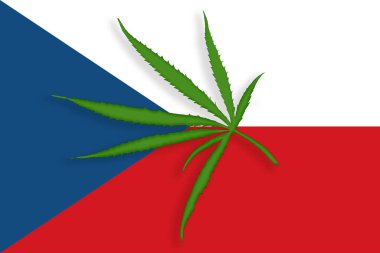 Marihuana yapraklı Çek Cumhuriyeti bayrağı. Çek Cumhuriyeti 'nde esrar yasallaştırma kavramı. Uyuşturucu politikası.
