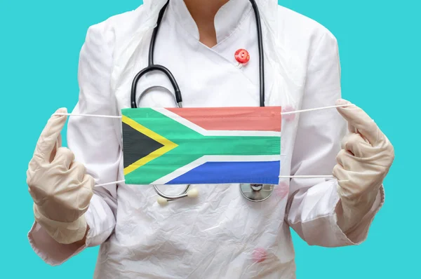 Epidemia África Sul Jovem Médica Casaco Médico Luvas Detém Uma — Fotografia de Stock
