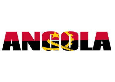 Angola bayrağının renginde Angola kelimesi. İzole edilmiş arka planda ülke adı. resim - resimleme.