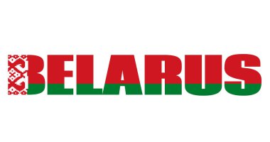 Beyaz Rusya bayrağının renginde Belarus kelimesi. İzole edilmiş arka planda ülke adı. resim - resimleme