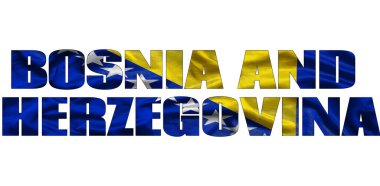 Bosna-Hersek bayrağının renginde Bosna-Hersek sözcüğü. İzole edilmiş arka planda ülke adı. resim - resimleme