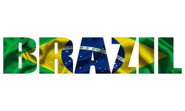 Brezilya bayrağı dalgalanan Brezilya bayrağı renginde. İzole edilmiş arka planda ülke adı. resim - resimleme