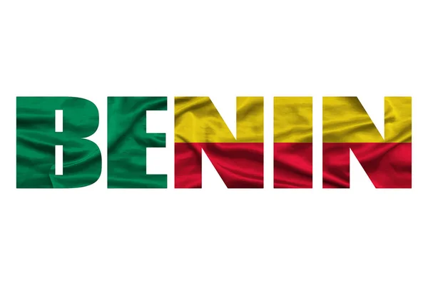 Ordet Benin Färgen Den Viftande Benin Flaggan Landsnamn Isolerad Bakgrund — Stockfoto