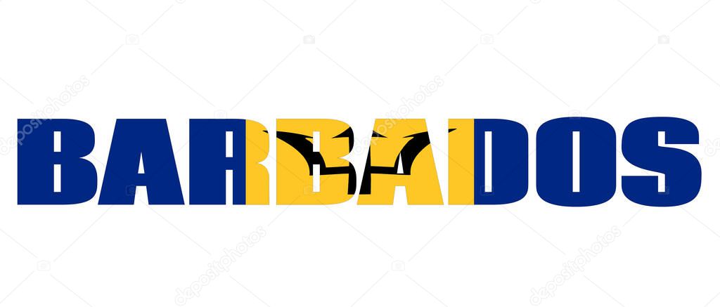 The word Barbados in the colors of the Barbadosian flag. Country name on isolated background. image - illustration