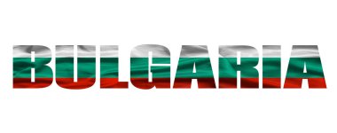 Bulgaristan sözcüğü, Bulgar bayrağının renginde. İzole edilmiş arka planda ülke adı. resim - resimleme