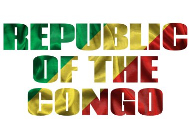Kongo Cumhuriyeti kelimesi, Kongo Cumhuriyeti bayrağının renginde. İzole edilmiş arka planda ülke adı. resim - resimleme.